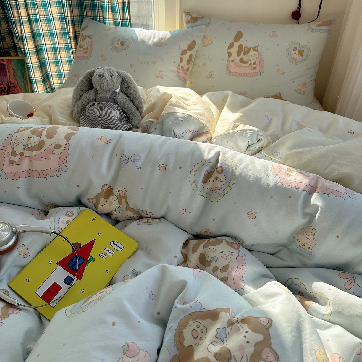 91家纺网 家纺一手货源 找家纺 瑞莱 2026新款ing小清新费尔岛全棉四件套 狸花小姐