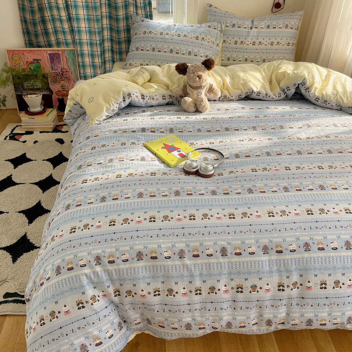 91家纺网 家纺一手货源 找家纺 瑞莱 2026新款ing小清新费尔岛全棉四件套 喵小姐的家