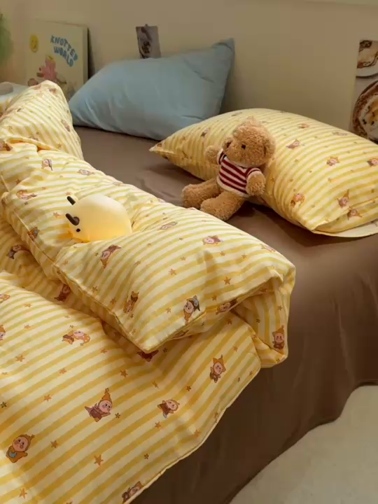 91家纺网 家纺一手货源 找家纺 （总）呗旺鹿 2026新款全棉撞色双层纱四件套