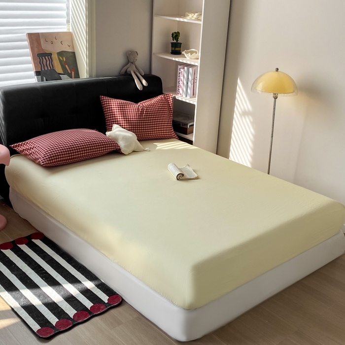 （总）对白 2026新款ins风全棉色织水洗棉纯棉简约极简格子系列单床笠-草莓奶昔