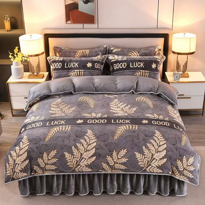 莱凯家纺 2025新款牛奶绒四件套保暖加厚金貂绒套件 金枝玉叶