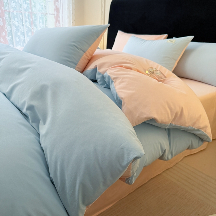 91家纺网 家纺一手货源 找家纺 （总）木子家纺 2026新款高支高密全棉纯棉双拼纯色四件套