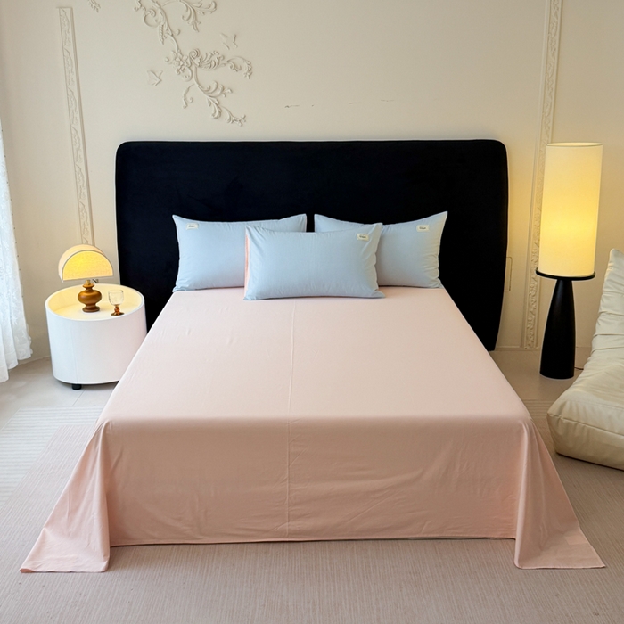 91家纺网 家纺一手货源 找家纺 木子家纺 2026新款高支高密全棉纯棉双拼纯色四件套 蓝霜莲雾新