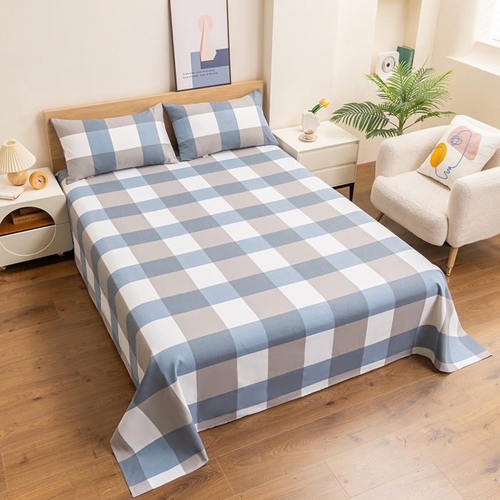 91家纺网 家纺一手货源 找家纺 居美良品 2026新款无印风正宗加厚老粗布床单单件枕套三件套可做凉席 蓝白-格