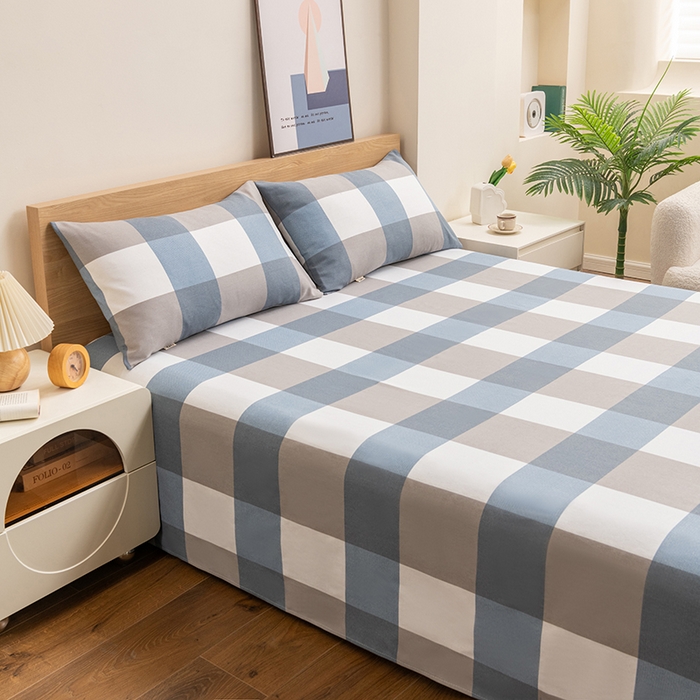 91家纺网 家纺一手货源 找家纺 居美良品 2026新款无印风正宗加厚老粗布床单单件枕套三件套可做凉席 蓝白-格