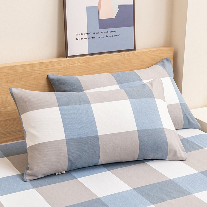 91家纺网 家纺一手货源 找家纺 居美良品 2026新款无印风正宗加厚老粗布床单单件枕套三件套可做凉席 蓝白-格