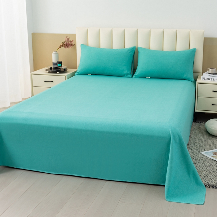 91家纺网 家纺一手货源 找家纺 居美良品 2026新款无印风正宗加厚老粗布床单单件枕套三件套可做凉席 宝石-青