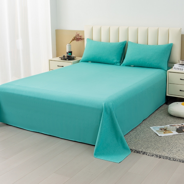 91家纺网 家纺一手货源 找家纺 居美良品 2026新款无印风正宗加厚老粗布床单单件枕套三件套可做凉席 宝石-青