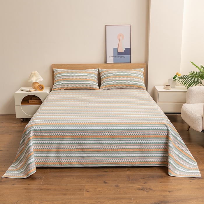 91家纺网 家纺一手货源 找家纺 居美良品 2026新款无印风正宗加厚老粗布床单单件枕套三件套可做凉席 波澜-条