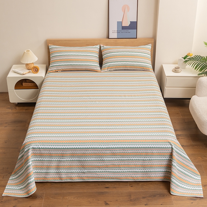 91家纺网 家纺一手货源 找家纺 居美良品 2026新款无印风正宗加厚老粗布床单单件枕套三件套可做凉席 波澜-条