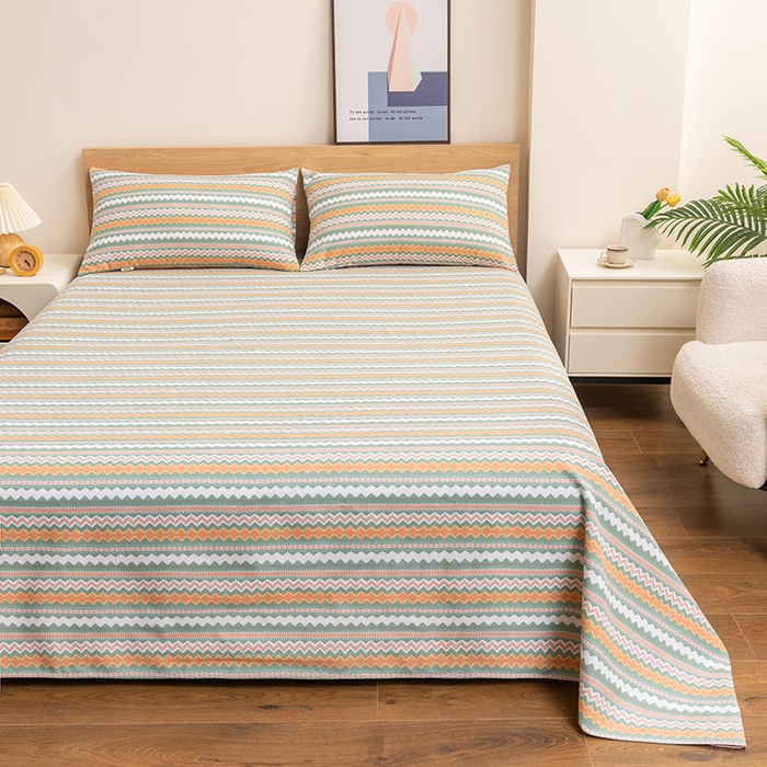 91家纺网 家纺一手货源 找家纺 居美良品 2026新款无印风正宗加厚老粗布床单单件枕套三件套可做凉席 波澜-条