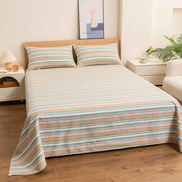 91家纺网 家纺一手货源 找家纺 居美良品 2026新款无印风正宗加厚老粗布床单单件枕套三件套可做凉席 波澜-条