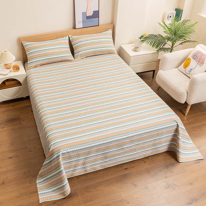 91家纺网 家纺一手货源 找家纺 居美良品 2026新款无印风正宗加厚老粗布床单单件枕套三件套可做凉席 波澜-条