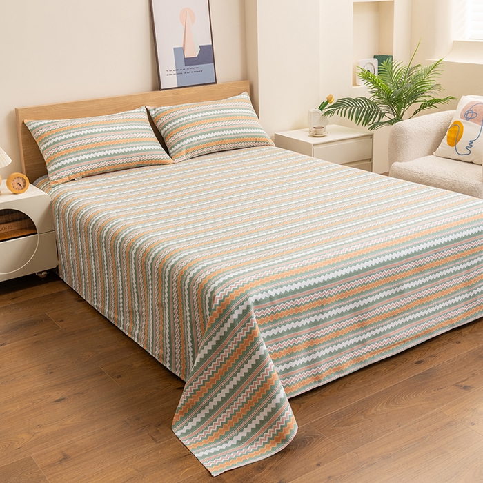 91家纺网 家纺一手货源 找家纺 居美良品 2026新款无印风正宗加厚老粗布床单单件枕套三件套可做凉席 波澜-条