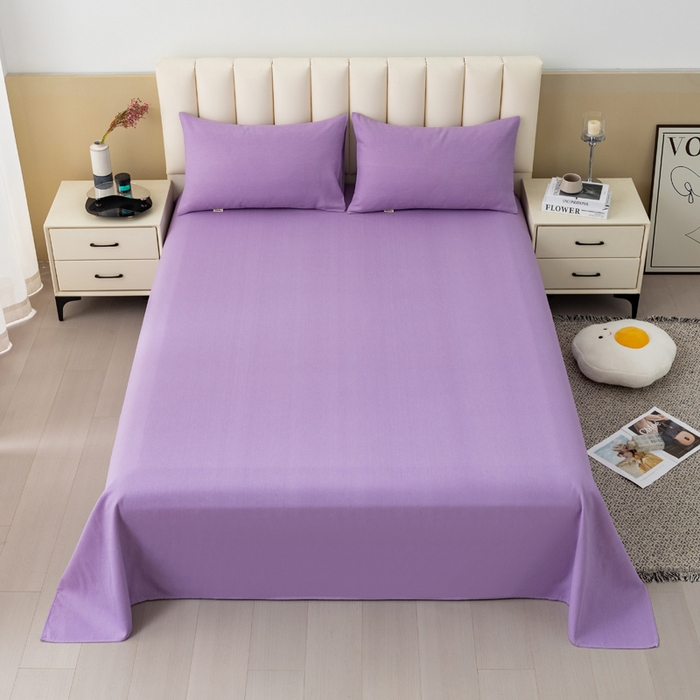 91家纺网 家纺一手货源 找家纺 居美良品 2026新款无印风正宗加厚老粗布床单单件枕套三件套可做凉席 典雅-紫