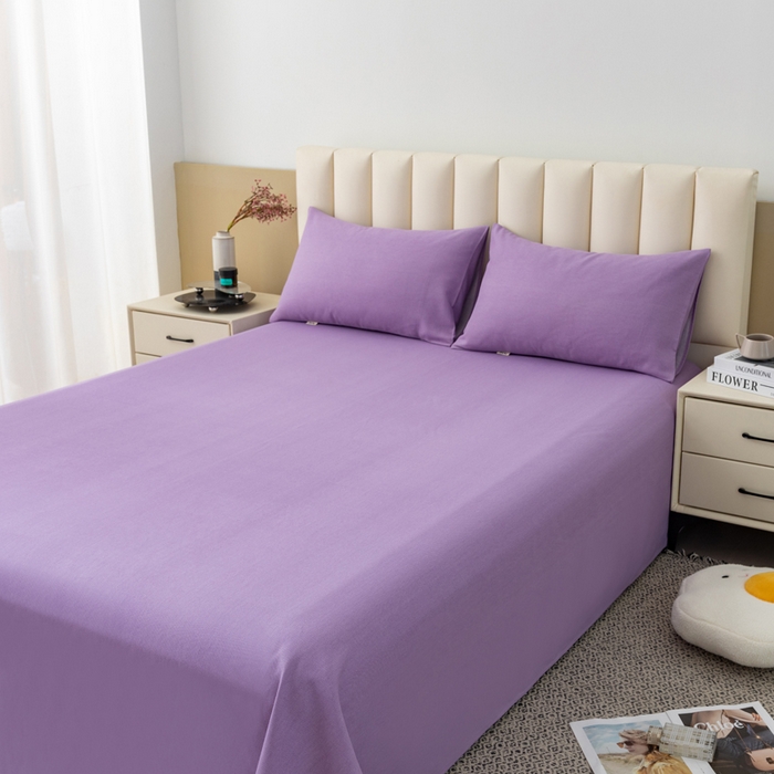 91家纺网 家纺一手货源 找家纺 居美良品 2026新款无印风正宗加厚老粗布床单单件枕套三件套可做凉席 典雅-紫