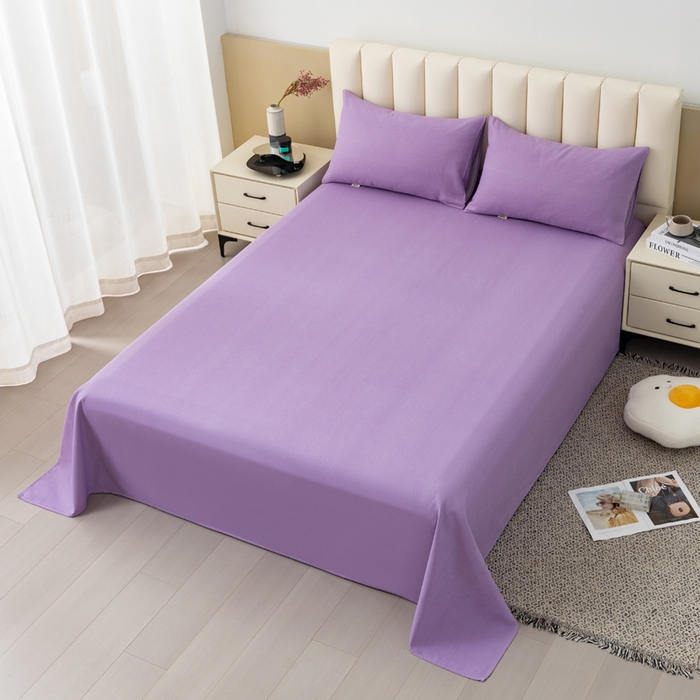 91家纺网 家纺一手货源 找家纺 居美良品 2026新款无印风正宗加厚老粗布床单单件枕套三件套可做凉席 典雅-紫