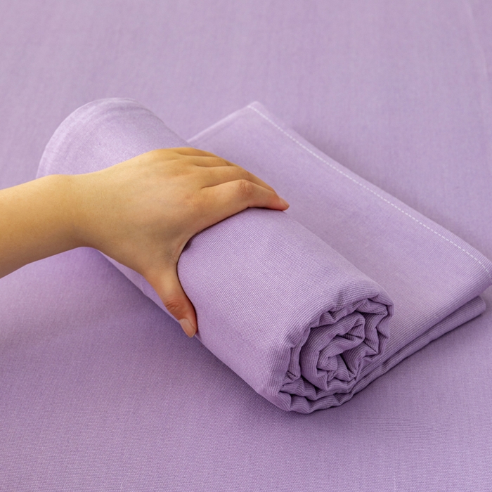 91家纺网 家纺一手货源 找家纺 居美良品 2026新款无印风正宗加厚老粗布床单单件枕套三件套可做凉席 典雅-紫