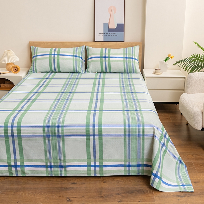 91家纺网 家纺一手货源 找家纺 居美良品 2026新款无印风正宗加厚老粗布床单单件枕套三件套可做凉席 格韵-绿