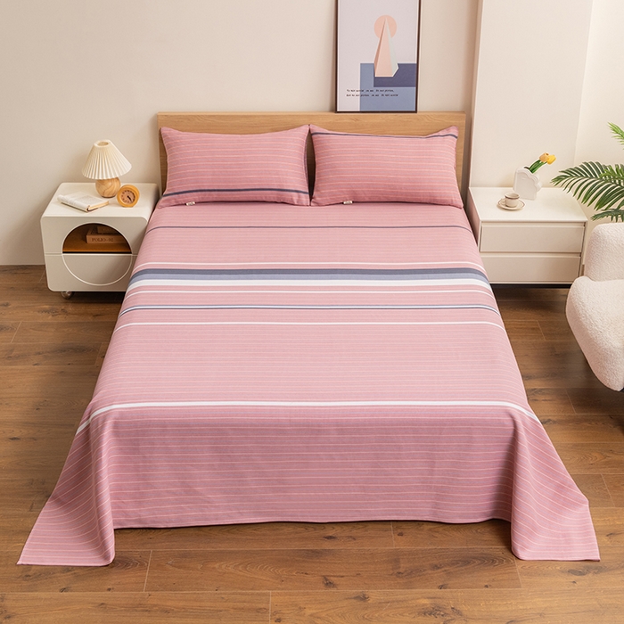 91家纺网 家纺一手货源 找家纺 居美良品 2026新款无印风正宗加厚老粗布床单单件枕套三件套可做凉席 简尚-粉