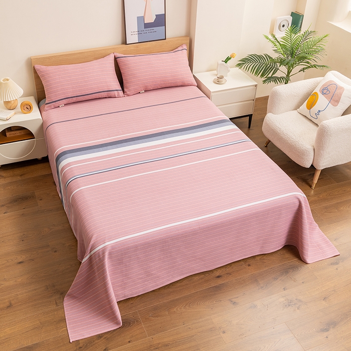 91家纺网 家纺一手货源 找家纺 居美良品 2026新款无印风正宗加厚老粗布床单单件枕套三件套可做凉席 简尚-粉