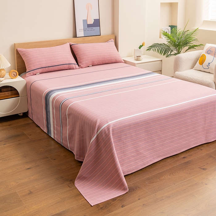 91家纺网 家纺一手货源 找家纺 居美良品 2026新款无印风正宗加厚老粗布床单单件枕套三件套可做凉席 简尚-粉