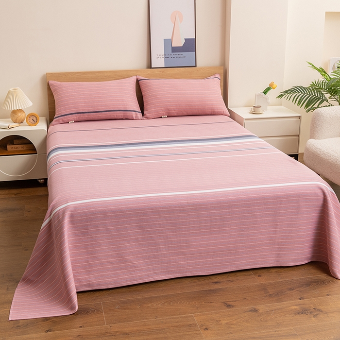 91家纺网 家纺一手货源 找家纺 居美良品 2026新款无印风正宗加厚老粗布床单单件枕套三件套可做凉席 简尚-粉