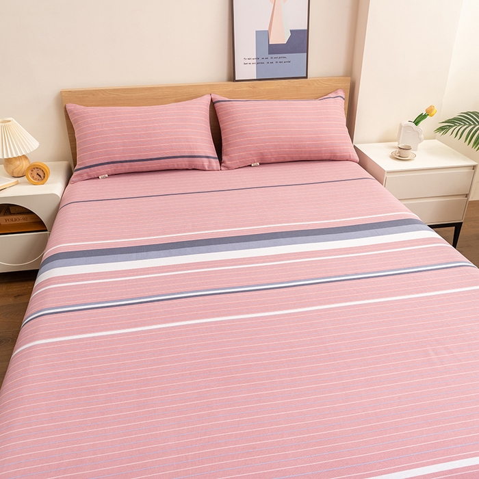 91家纺网 家纺一手货源 找家纺 居美良品 2026新款无印风正宗加厚老粗布床单单件枕套三件套可做凉席 简尚-粉