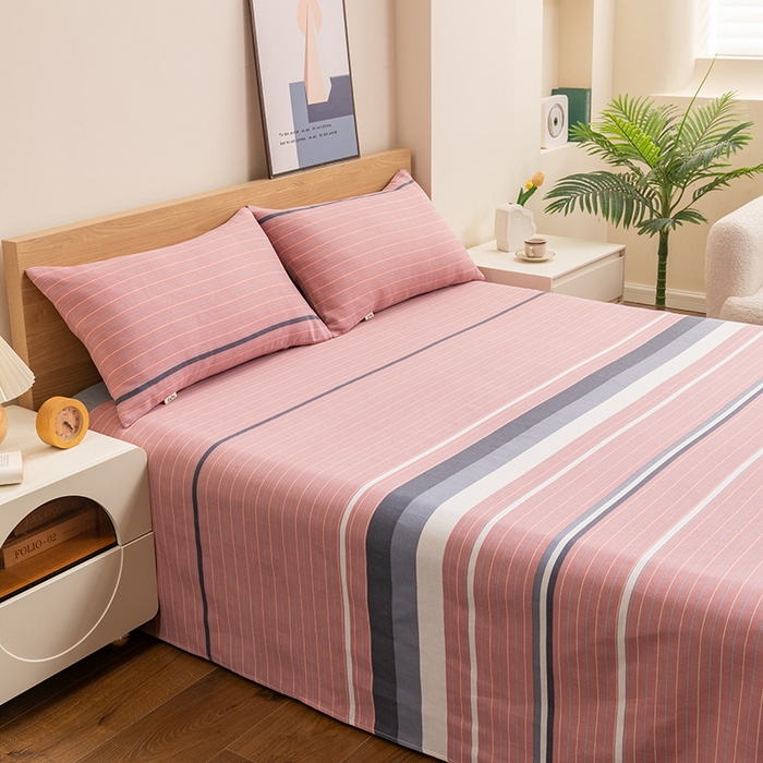 91家纺网 家纺一手货源 找家纺 居美良品 2026新款无印风正宗加厚老粗布床单单件枕套三件套可做凉席 简尚-粉