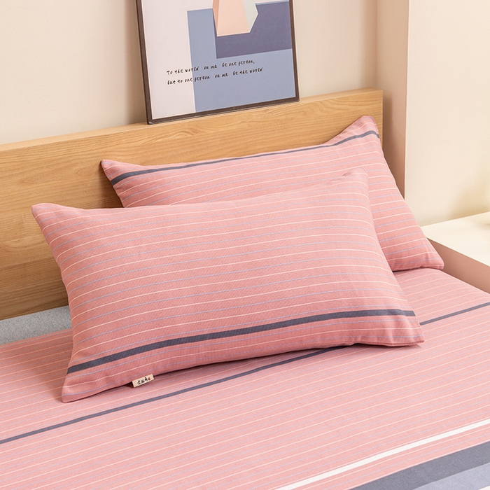 91家纺网 家纺一手货源 找家纺 居美良品 2026新款无印风正宗加厚老粗布床单单件枕套三件套可做凉席 简尚-粉