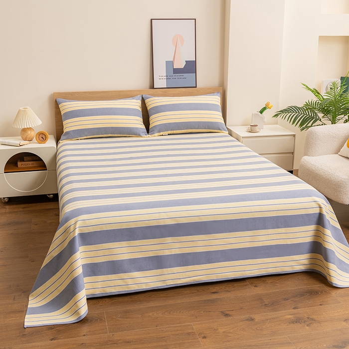 91家纺网 家纺一手货源 找家纺 居美良品 2026新款无印风正宗加厚老粗布床单单件枕套三件套可做凉席 暖光-黄