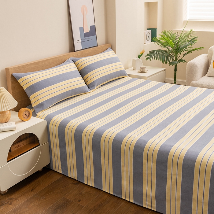 91家纺网 家纺一手货源 找家纺 居美良品 2026新款无印风正宗加厚老粗布床单单件枕套三件套可做凉席 暖光-黄