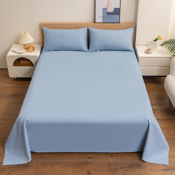 91家纺网 家纺一手货源 找家纺 居美良品 2026新款无印风正宗加厚老粗布床单单件枕套三件套可做凉席 浅蓝