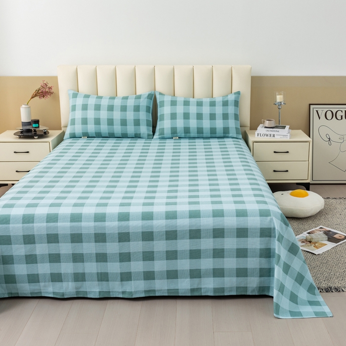 91家纺网 家纺一手货源 找家纺 居美良品 2026新款无印风正宗加厚老粗布床单单件枕套三件套可做凉席 清风-绿