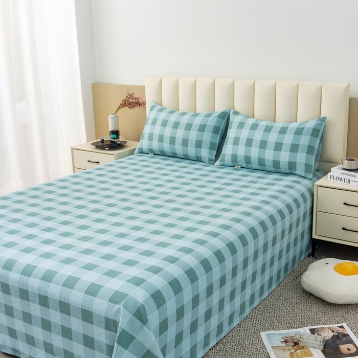 91家纺网 家纺一手货源 找家纺 居美良品 2026新款无印风正宗加厚老粗布床单单件枕套三件套可做凉席 清风-绿