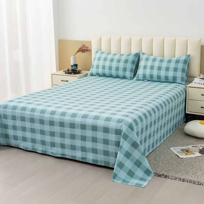 91家纺网 家纺一手货源 找家纺 居美良品 2026新款无印风正宗加厚老粗布床单单件枕套三件套可做凉席 清风-绿