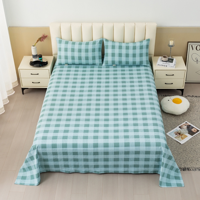 91家纺网 家纺一手货源 找家纺 居美良品 2026新款无印风正宗加厚老粗布床单单件枕套三件套可做凉席 清风-绿