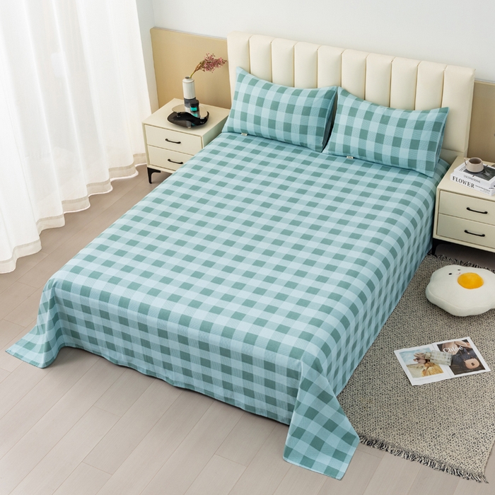 91家纺网 家纺一手货源 找家纺 居美良品 2026新款无印风正宗加厚老粗布床单单件枕套三件套可做凉席 清风-绿