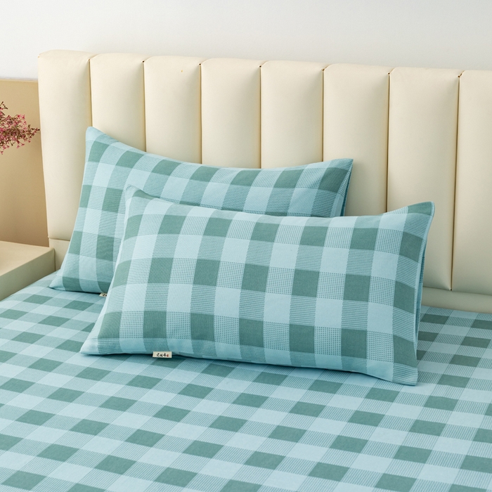 91家纺网 家纺一手货源 找家纺 居美良品 2026新款无印风正宗加厚老粗布床单单件枕套三件套可做凉席 清风-绿