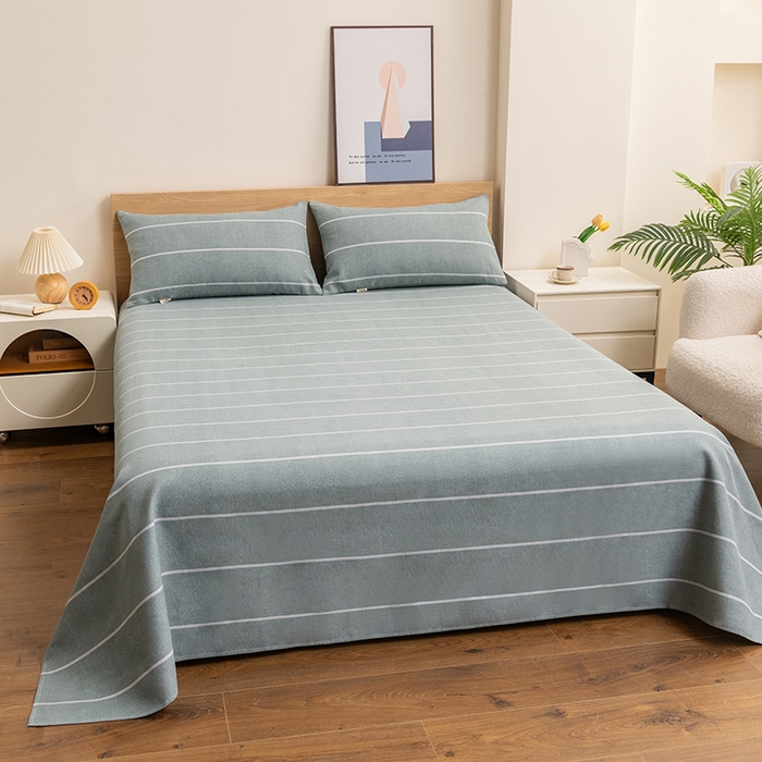 91家纺网 家纺一手货源 找家纺 居美良品 2026新款无印风正宗加厚老粗布床单单件枕套三件套可做凉席 清雅-灰