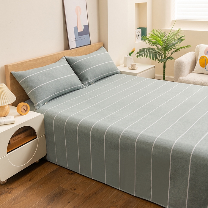 91家纺网 家纺一手货源 找家纺 居美良品 2026新款无印风正宗加厚老粗布床单单件枕套三件套可做凉席 清雅-灰