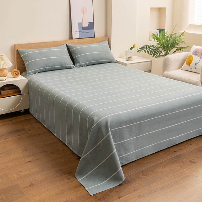 91家纺网 家纺一手货源 找家纺 居美良品 2026新款无印风正宗加厚老粗布床单单件枕套三件套可做凉席 清雅-灰