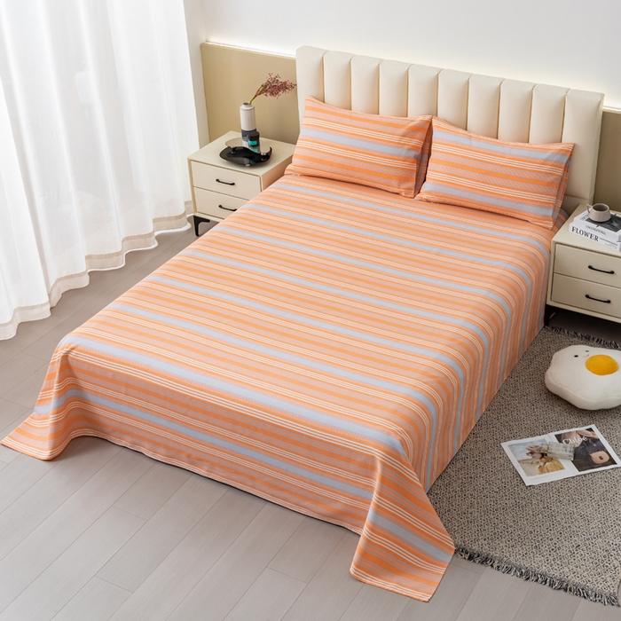 91家纺网 家纺一手货源 找家纺 居美良品 2026新款无印风正宗加厚老粗布床单单件枕套三件套可做凉席 夏日-橙