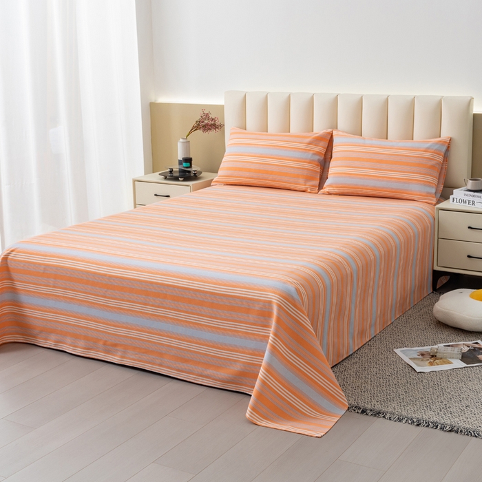 91家纺网 家纺一手货源 找家纺 居美良品 2026新款无印风正宗加厚老粗布床单单件枕套三件套可做凉席 夏日-橙