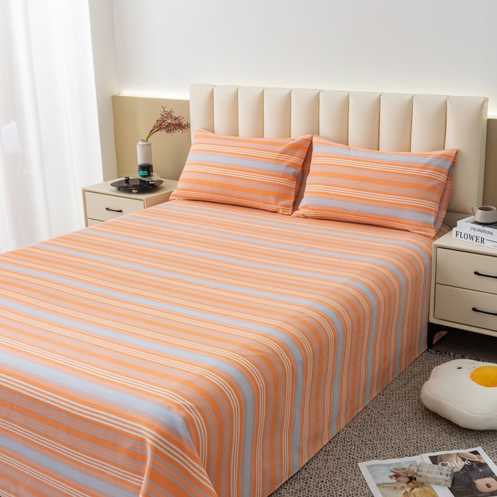 91家纺网 家纺一手货源 找家纺 居美良品 2026新款无印风正宗加厚老粗布床单单件枕套三件套可做凉席 夏日-橙