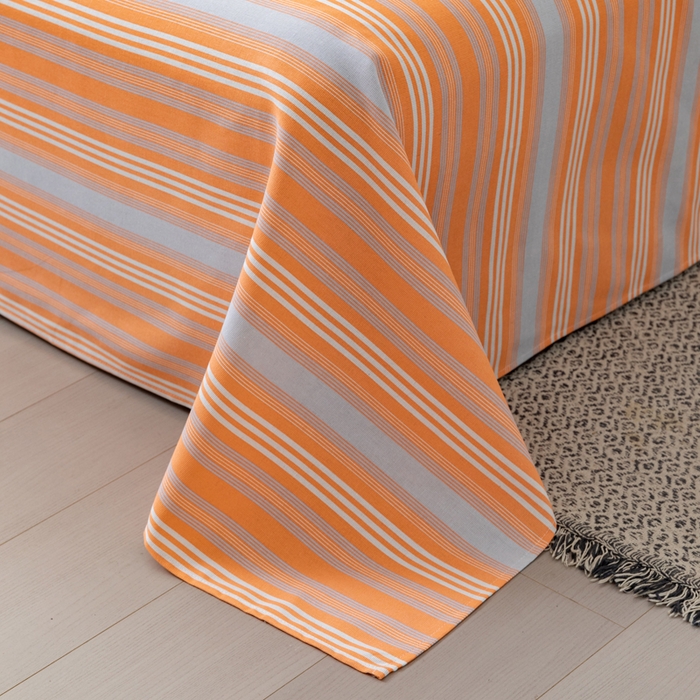 91家纺网 家纺一手货源 找家纺 居美良品 2026新款无印风正宗加厚老粗布床单单件枕套三件套可做凉席 夏日-橙