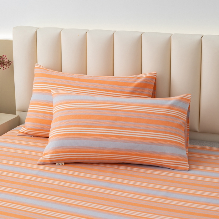 91家纺网 家纺一手货源 找家纺 居美良品 2026新款无印风正宗加厚老粗布床单单件枕套三件套可做凉席 夏日-橙