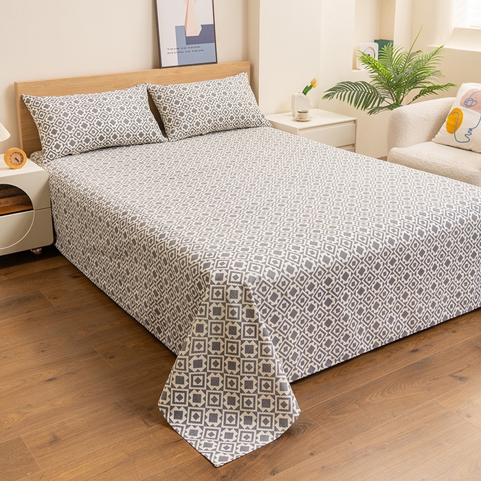 91家纺网 家纺一手货源 找家纺 居美良品 2026新款无印风正宗加厚老粗布床单单件枕套三件套可做凉席 星辰-灰