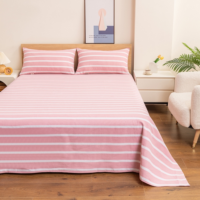 91家纺网 家纺一手货源 找家纺 居美良品 2026新款无印风正宗加厚老粗布床单单件枕套三件套可做凉席 雅致-粉