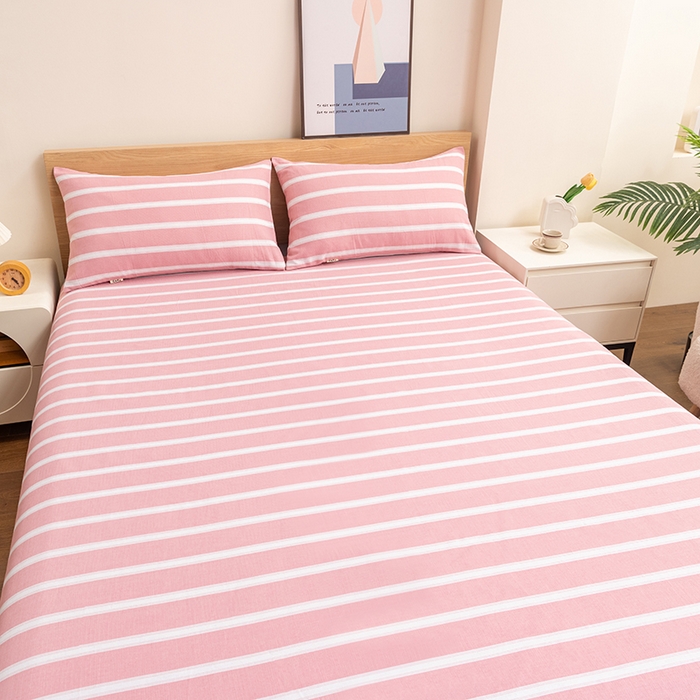 91家纺网 家纺一手货源 找家纺 居美良品 2026新款无印风正宗加厚老粗布床单单件枕套三件套可做凉席 雅致-粉